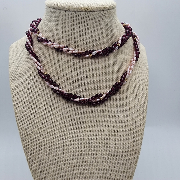 Twisted Rope Pearl 14kGold & Agate Necklace - Picture 8 of 16